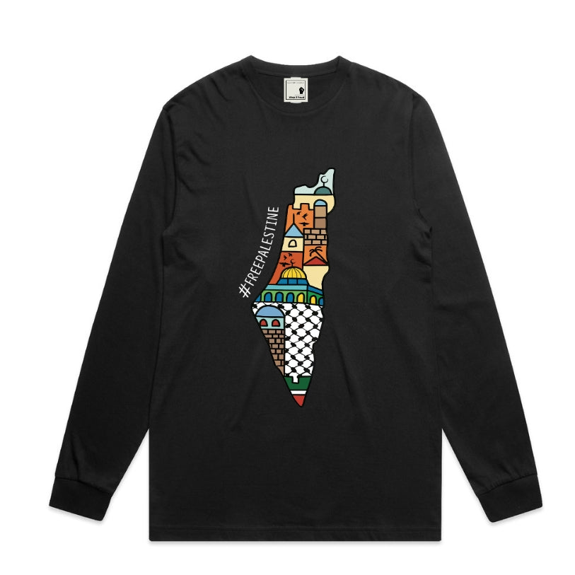 Unisex Long Sleeve Adult Palestine Map Colouful